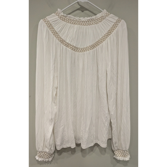 Boden Smocked Metallic Viscose Long Sleeve Blouse Size 12 - Picture 3 of 5